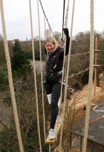 Charlotte Fitzjohn is the first guest to try out the brand new Tree Top Adventure Photo: Geoff Caddick/PA Wire